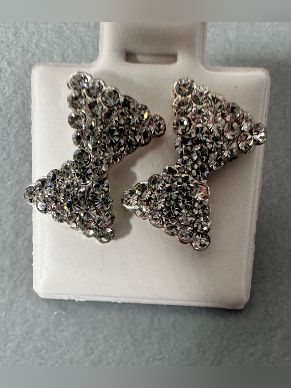 Sterling silver S925 plated Crystal pave bow Stud Earrings - Silver Tone
